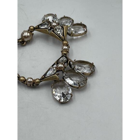 J. Crew Gold Tone Large Faceted Clear Oval Rhinestone Statement Necklace - Picture 15 of 16
